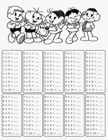 Tabuada De Multiplicação Para Imprimir - Desenhos Para Colorir