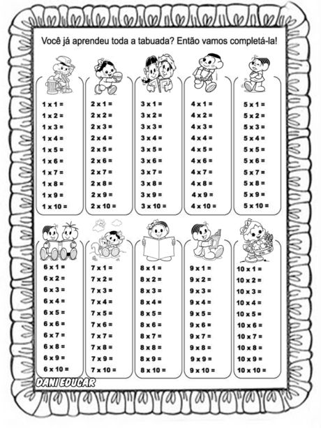 Tabuada de Multiplicação, Divisão e mais: Tabuada para IMPRIMIR - 000 DLX